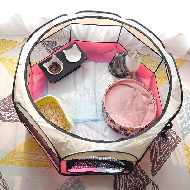 Foldable pet tent house cage octagonal fence outdoor playground