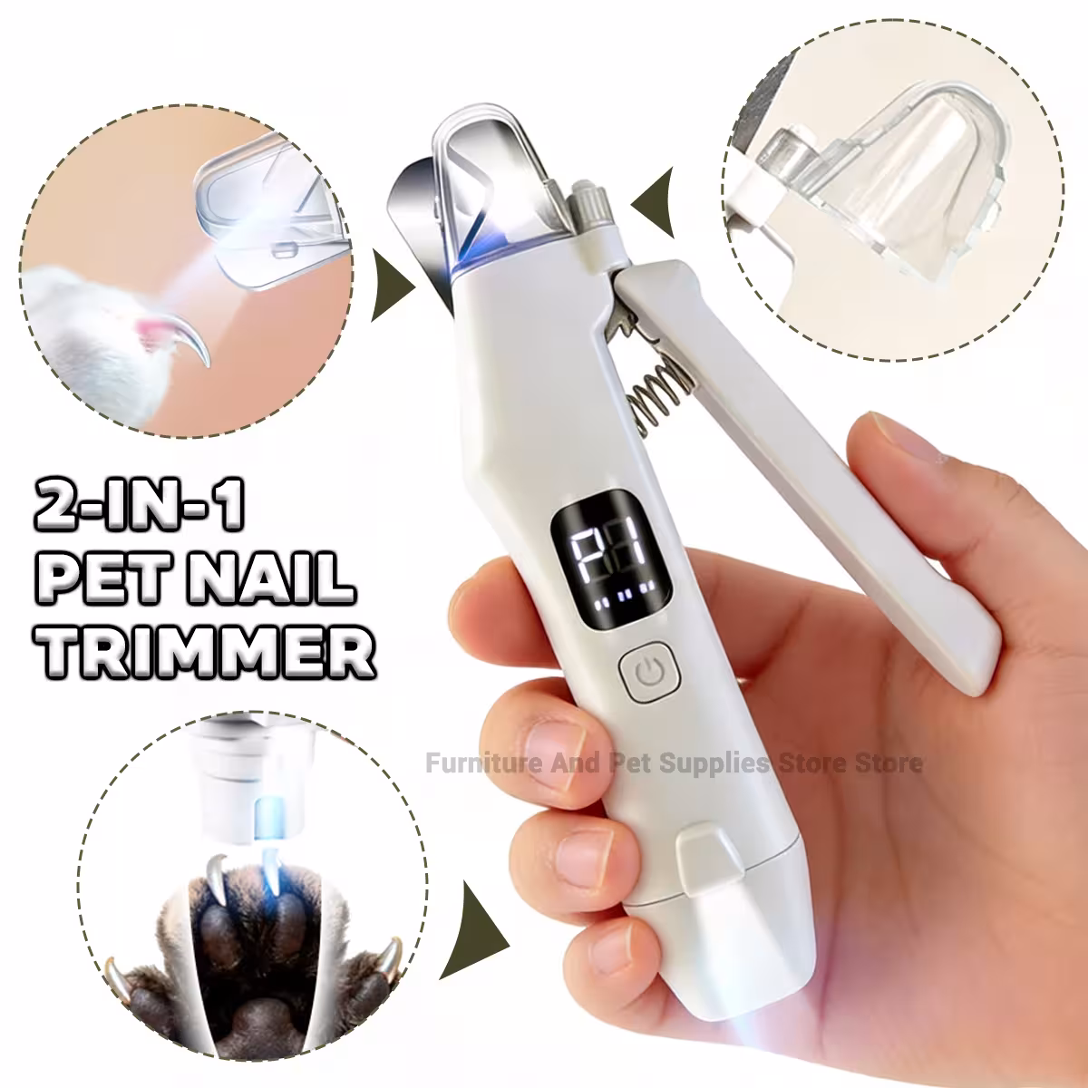 2 in 1 macchina elettrica per il taglio e la rettifica delle unghie del cane con luci a LED