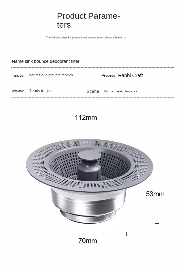 filtre pour lavabo avec bouchon