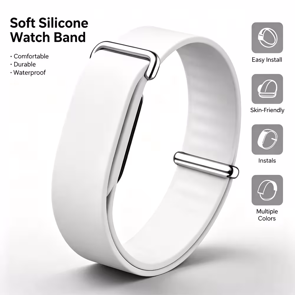 Soft silicone watch strap for Google Fitbit sports watches, replaceable rubber bracelet with buckle closure