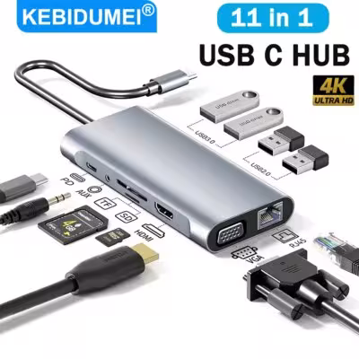 Estación base/adaptador USB C 11 en 1 con HDMI 4K, USB 3.0 y carga PD