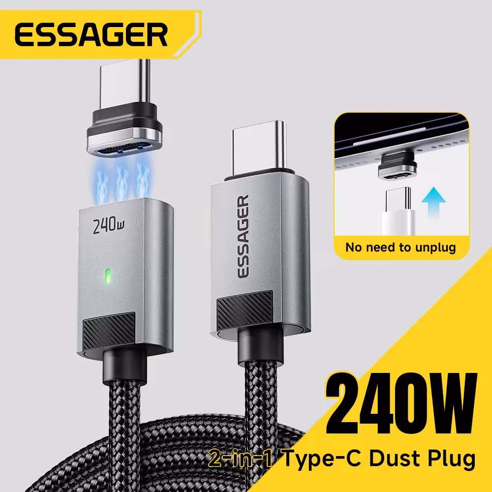 Essager 240W magnetinis krovimo kabelis USB-C su E Marker, PD3.1 spartusis įkrovimas iPhone, Samsung, iPad