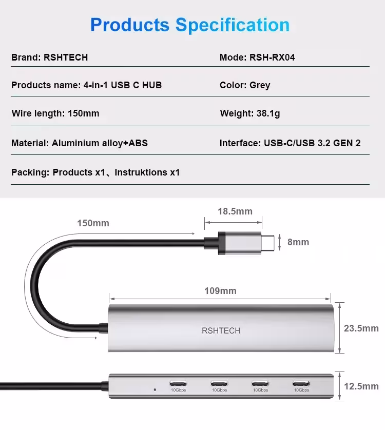 Adattatore USB C con 4 porte