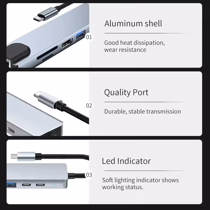 Adaptador USB C 8 en 1