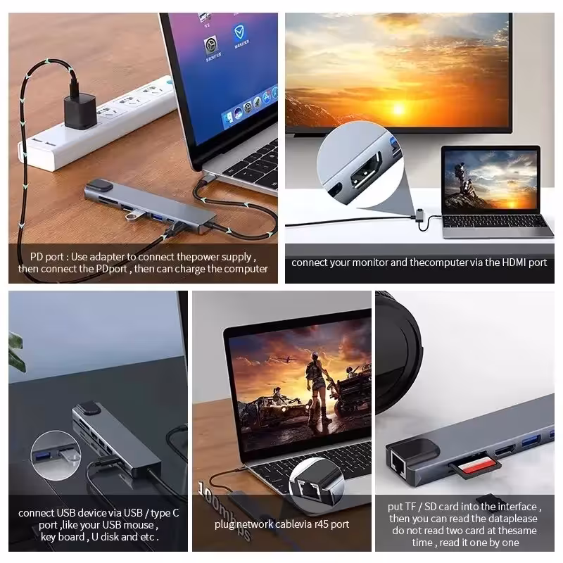 Adaptador USB C 8 en 1