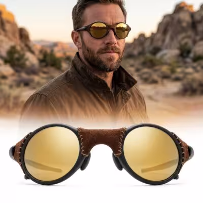 Sunglasses polarised with rounded zinc alloy frames, for cyclists