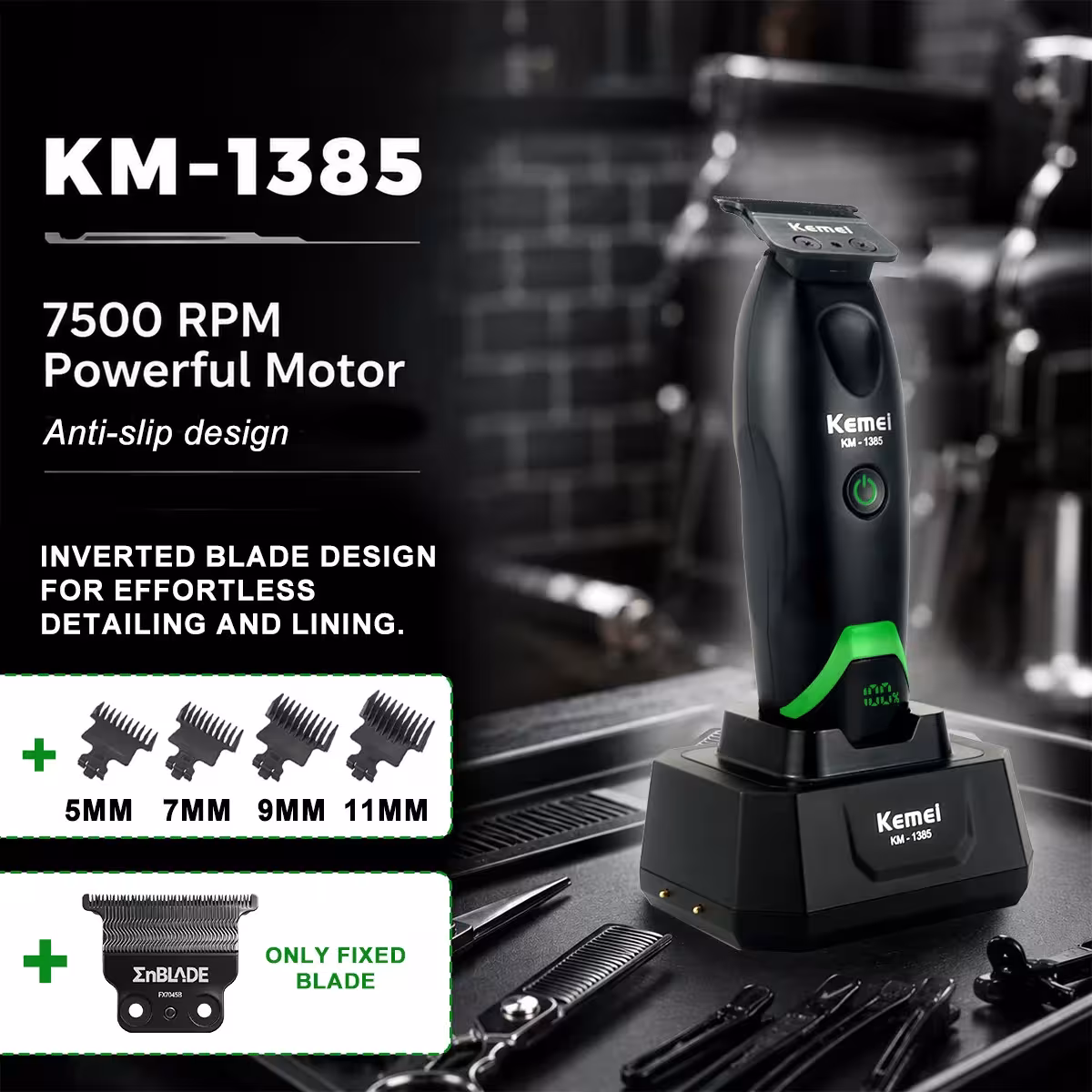 Machine à couper les cheveux pour hommes T-Blade 7500RPM 5W avec écran LED et station de charge.