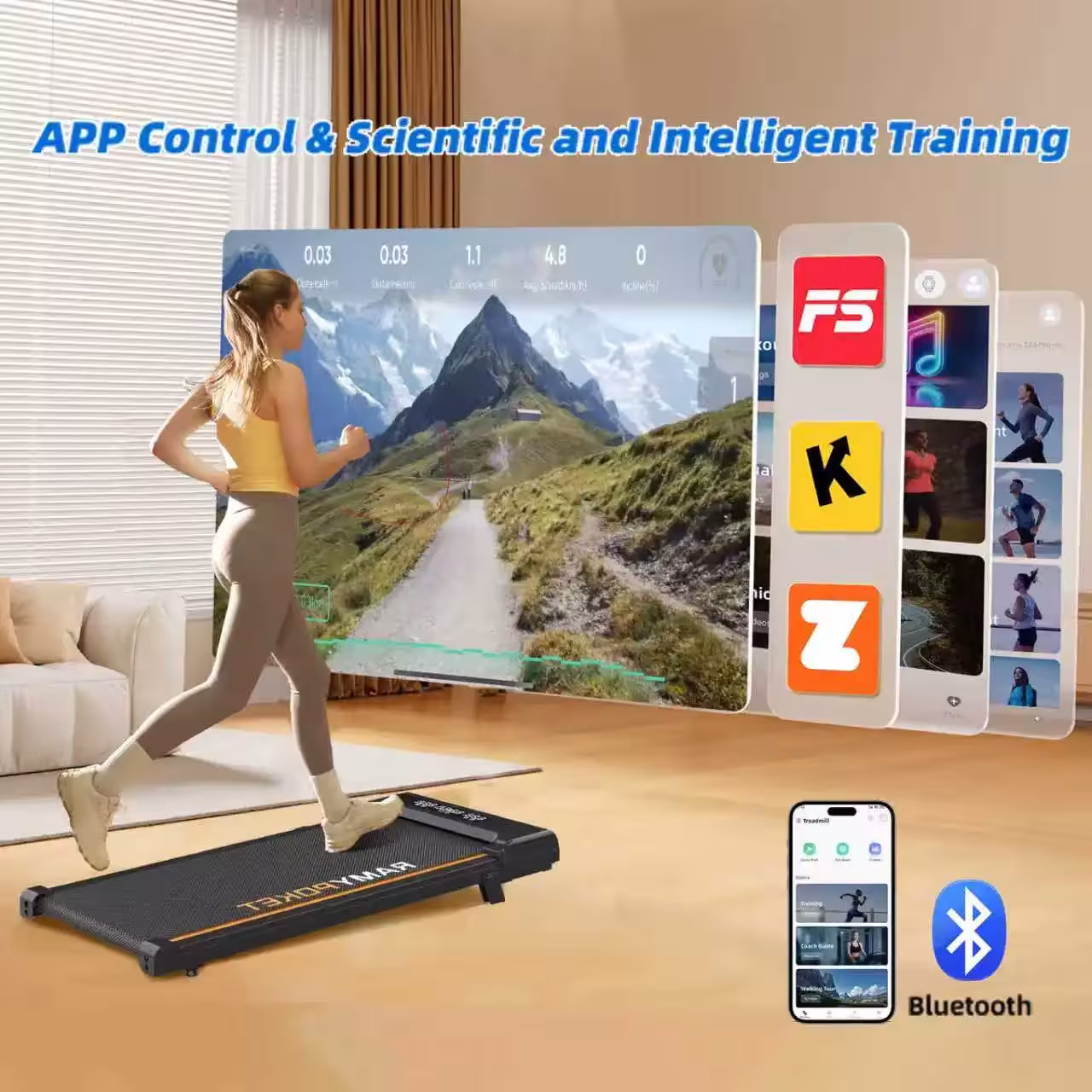 Cinta de correr eléctrica para el hogar con una inclinación del 9%, motor silencioso, pantalla LED y control mediante aplicación.
