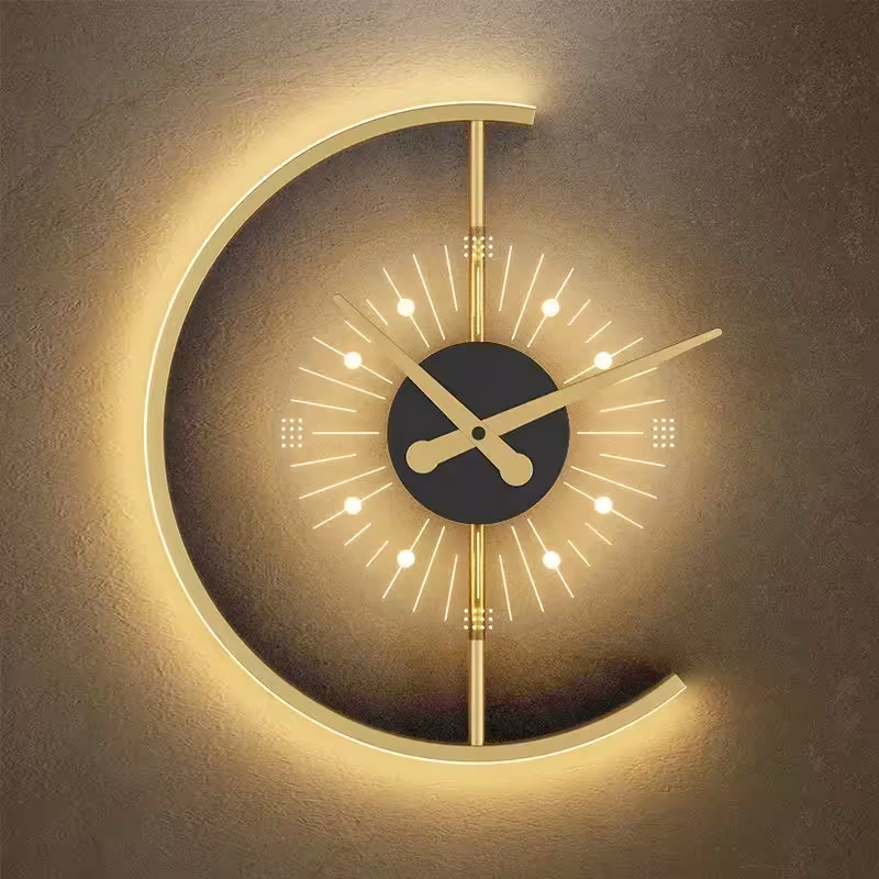 Modern LED wall light with clock for bedrooms, living rooms, dining rooms, and hallways.