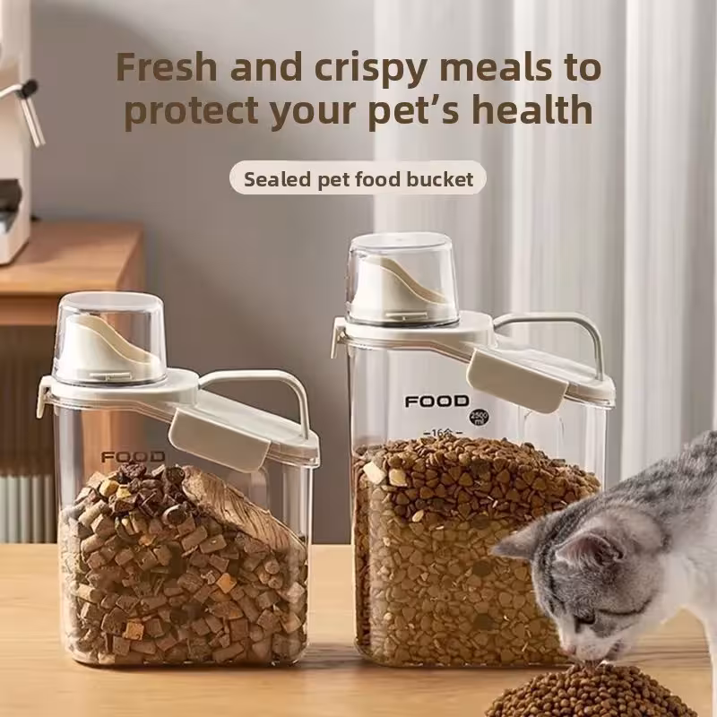 Premium sandarus permatomas didelės talpos indas su dangteliu grūdams ir gyvūnų ėdalui laikyti, BPA-Free