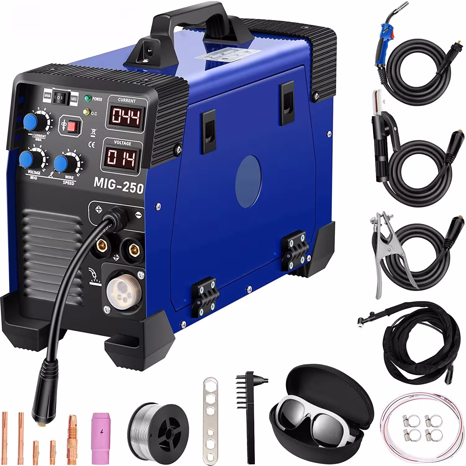 VEVOR daugiafunkcinis MIG TIG MMA suvirinimo aparatas 250A 220V su IGBT technologija ir apsauga nuo perkaitimo