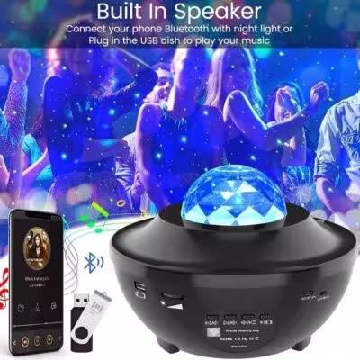 Žvaigždėto dangaus LED projektorius su Bluetooth muzikos grotuvu ir nuotolinio valdymo pultu miegamajam