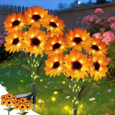 Solar sunflower lamp for outdoor use, waterproof, automatic on/off function, and a beautiful decoration for your garden.