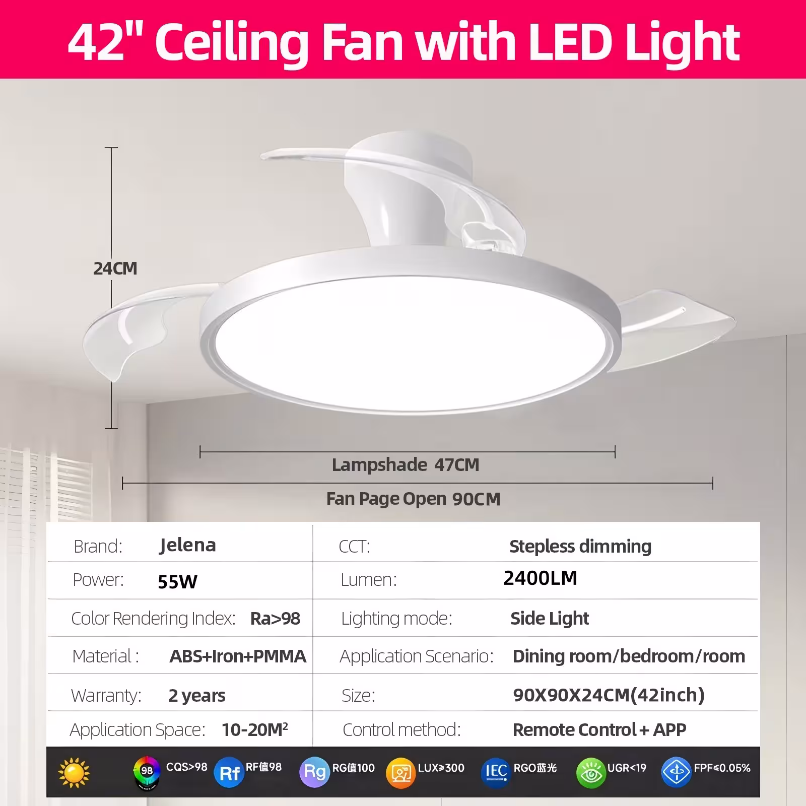 ventilatore a soffitto intelligente con luce