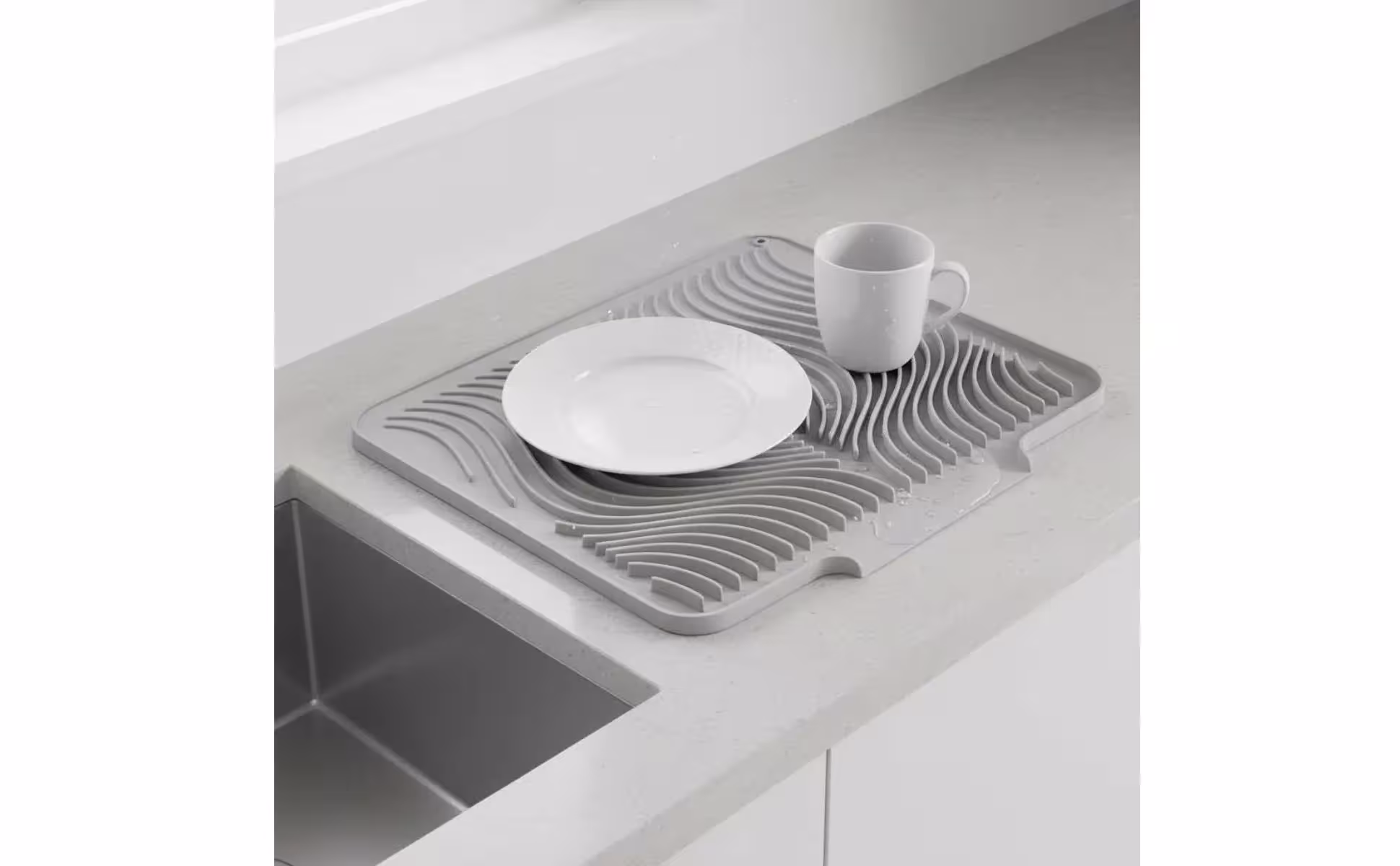 Plateau de drainage incliné, tapis de séchage pour vaisselle en silicone résistant à la chaleur, tapis de drainage pour comptoir de cuisine, facile à nettoyer pour bar