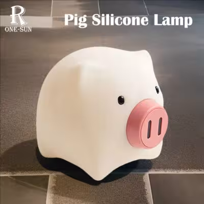 Lámpara de noche de silicona con forma de cerdito, LED de 2 colores, para niños y decoración del hogar