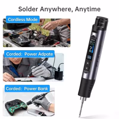 Saldatore a batteria FNIRSI HS-03 da 10W con ricarica Type-C, temperatura regolabile da 100-450°C, strumento di riparazione portatile