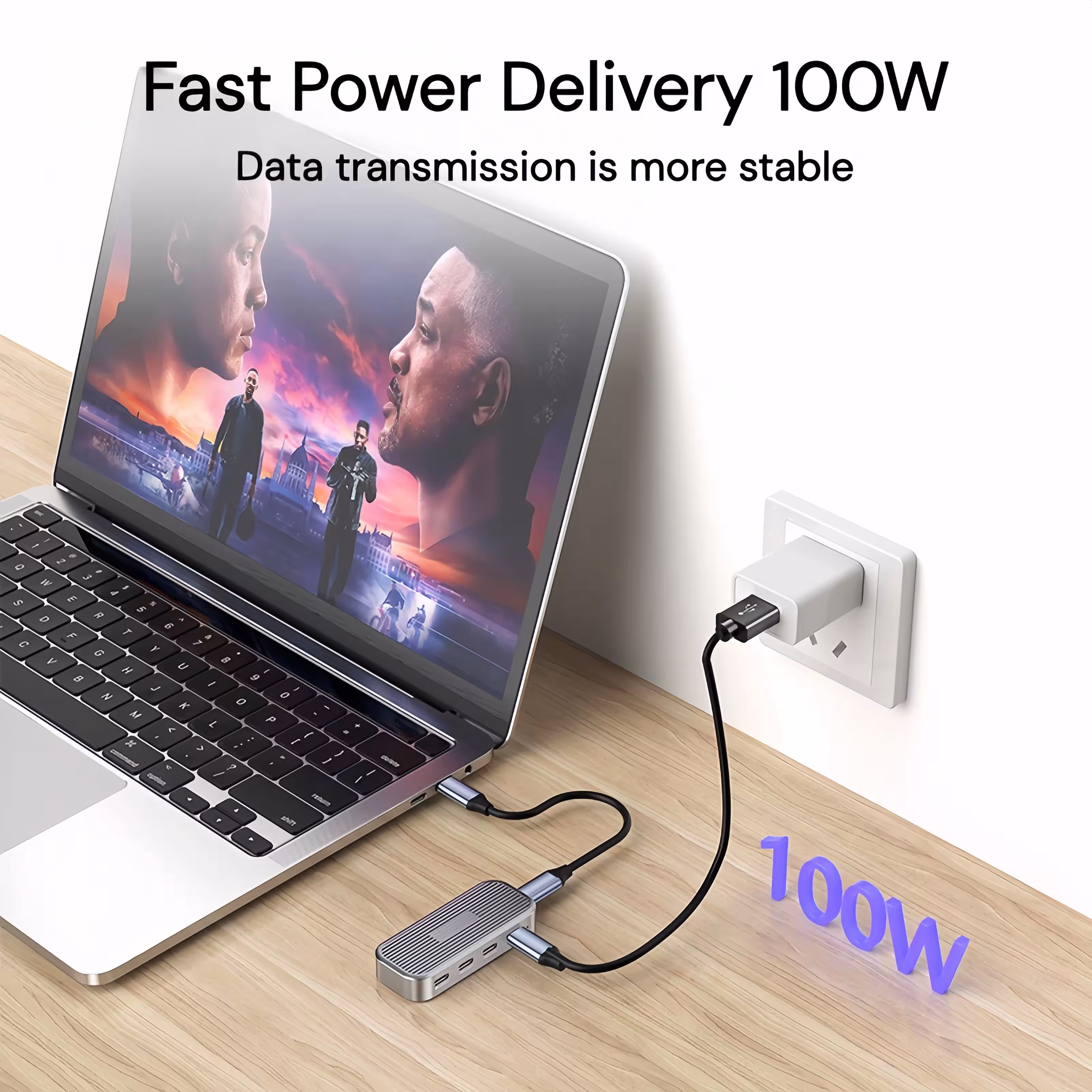 USB C šakotuvas 4K 60Hz vaizdo perdavimui