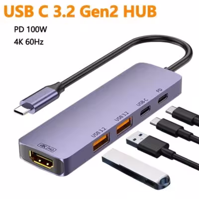 USB-C Adapter 10Gbps mit HDMI 4K 60Hz und PD 100W Ladung für MacBook Samsung iPhone 15