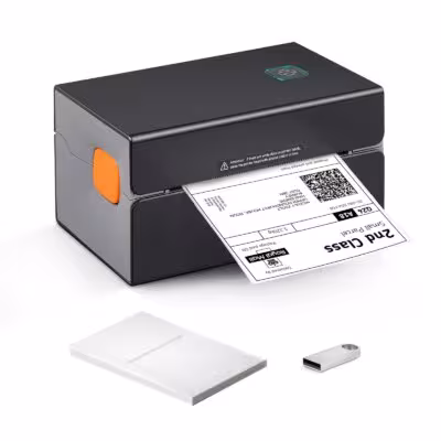 SucceBuy nešiojamas Bluetooth terminis etikečių spausdintuvas 300DPI, 4x6 siuntų etiketėms