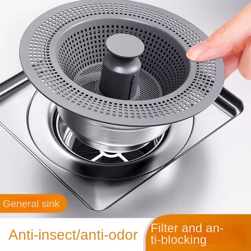 Passoire d'évier de cuisine en acier inoxydable avec bouchon et filtre