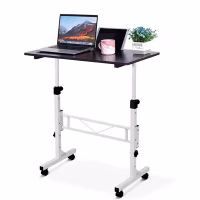 Reguliuojamo aukščio mobilus stalas su ratukais, 80x40cm nešiojamas kompiuterio stalas namams ir biurui