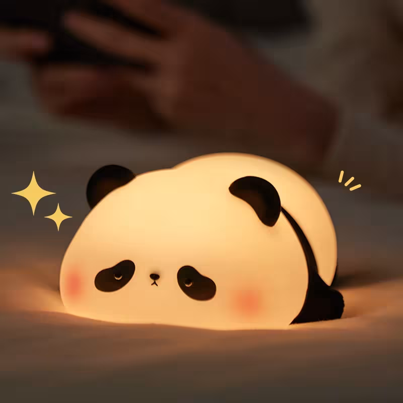 Lámpara de noche LED con forma de panda, hecha de silicona, recargable por USB, con sensor táctil, para niños.