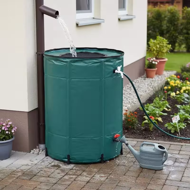 Serbatoio pieghevole da 500L per la raccolta dell'acqua piovana, serbatoio flessibile con coperchio, contenitore portatile capiente per uso esterno.