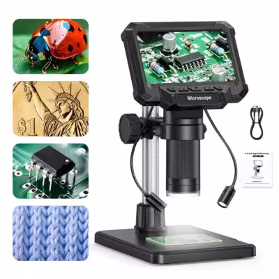 Microscope numérique avec écran IPS de 4,3 pouces, grossissement 1600X, éclairage LED, pour circuits imprimés et pièces de monnaie