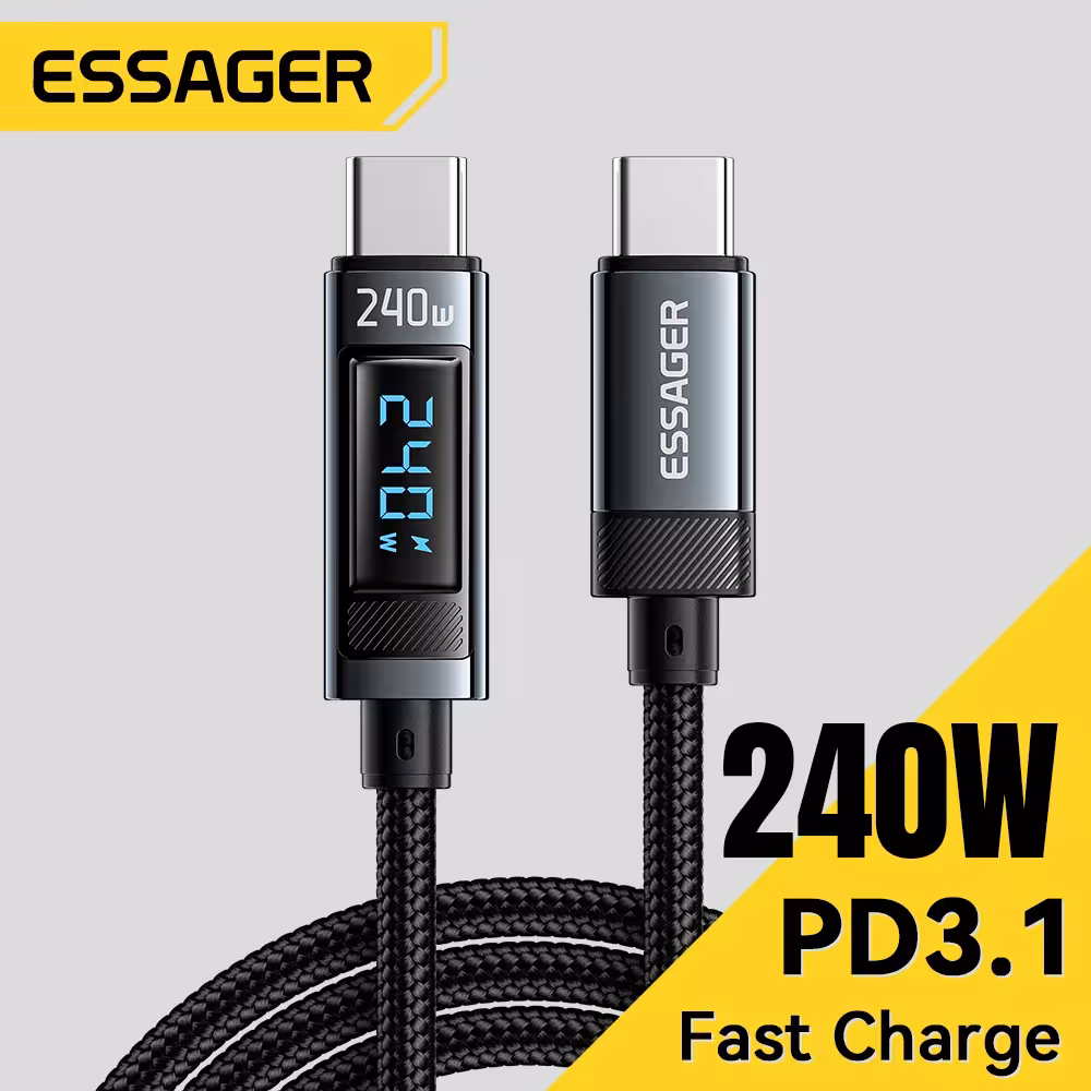 Essager 240W USB-C į USB-C kabelis PD 3.1 greitam įkrovimui iPhone Macbook Xiaomi Samsung