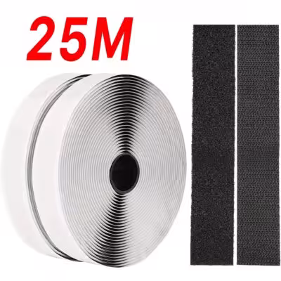 Rouleau de bandes adhésives Velcro auto-adhésantes pour la fixation à la maison et à la voiture, noir/blanc, largeur 20-50 mm, longueur 1-25 m