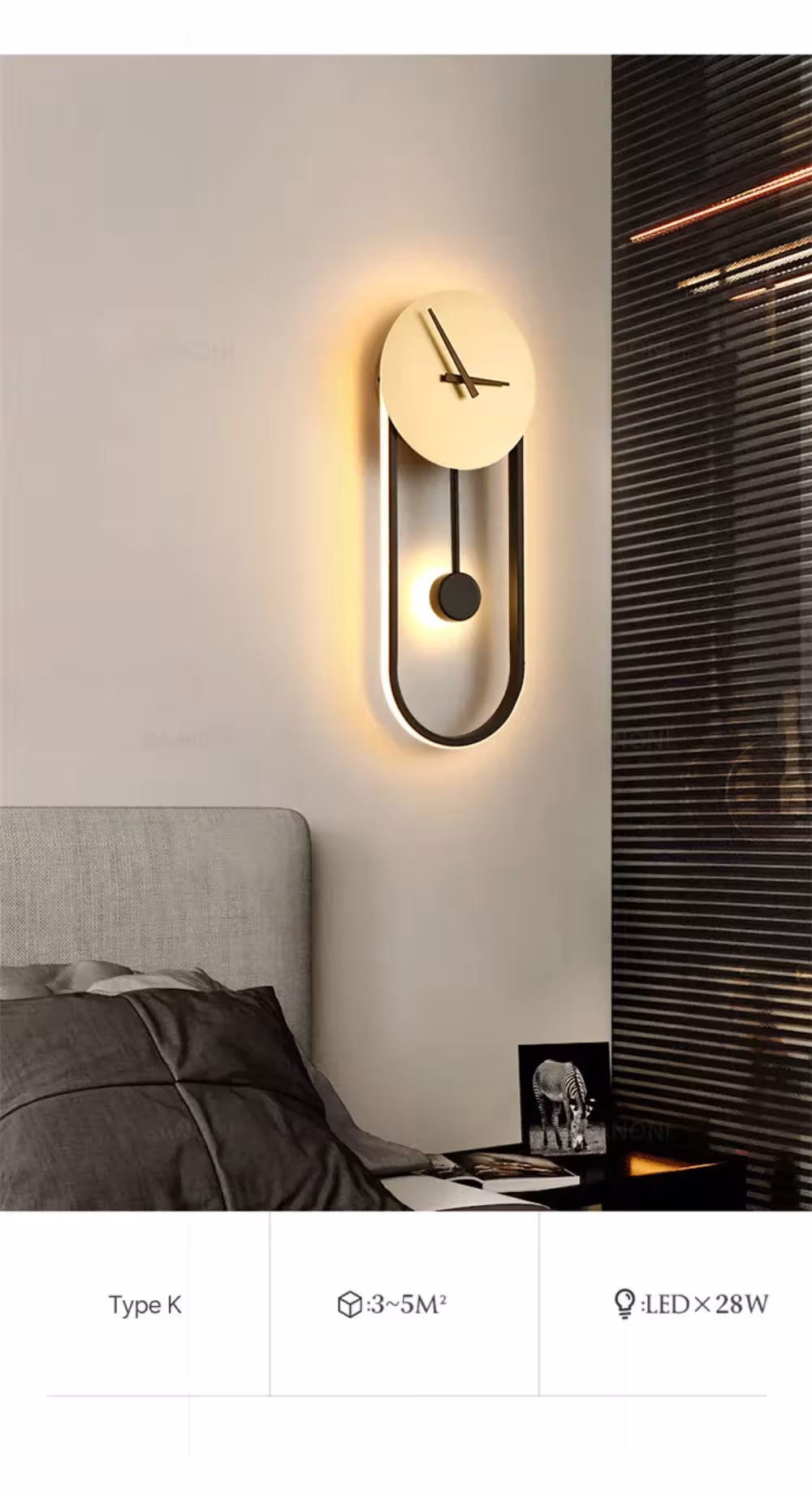 LED wall lamp with clock
