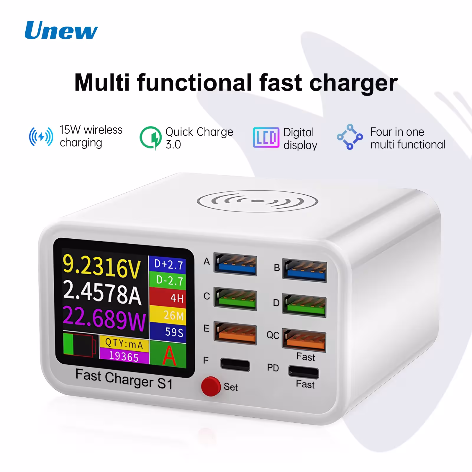 Wielofunkcyjna ładowarka USB C z 8 portami i bezprzewodowym ładowaniem 15W dla MacBooka i telefonów