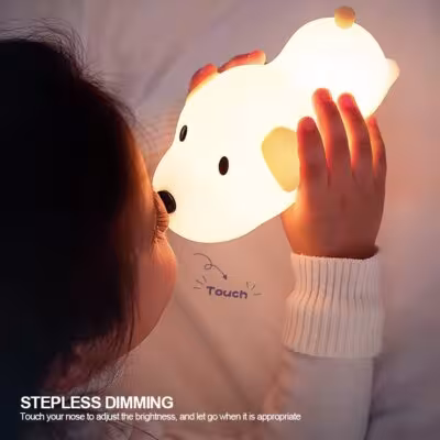 Lámpara LED nocturna de silicona con forma de perrito que se recarga por USB, con sensor táctil, cambio de color para niños y bebés