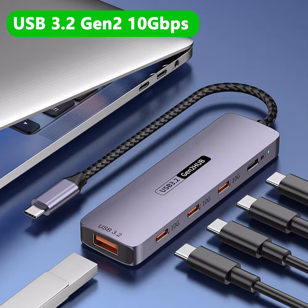 Adattatore USB C 10Gbps USB3.2 Gen2 HUB per computer, MacBook, iPhone 15, Samsung S24