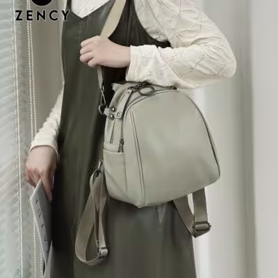 Sac à dos de voyage pour femme Zency en cuir véritable, grande capacité, multifonctionnel, transformable en sac bandoulière.