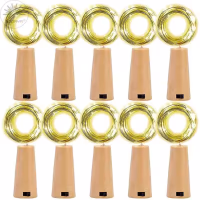 10 pièces de guirlandes LED avec bouchon pour bouteilles de vin, alimentées par batterie, pour Noël, les mariages et la décoration festive