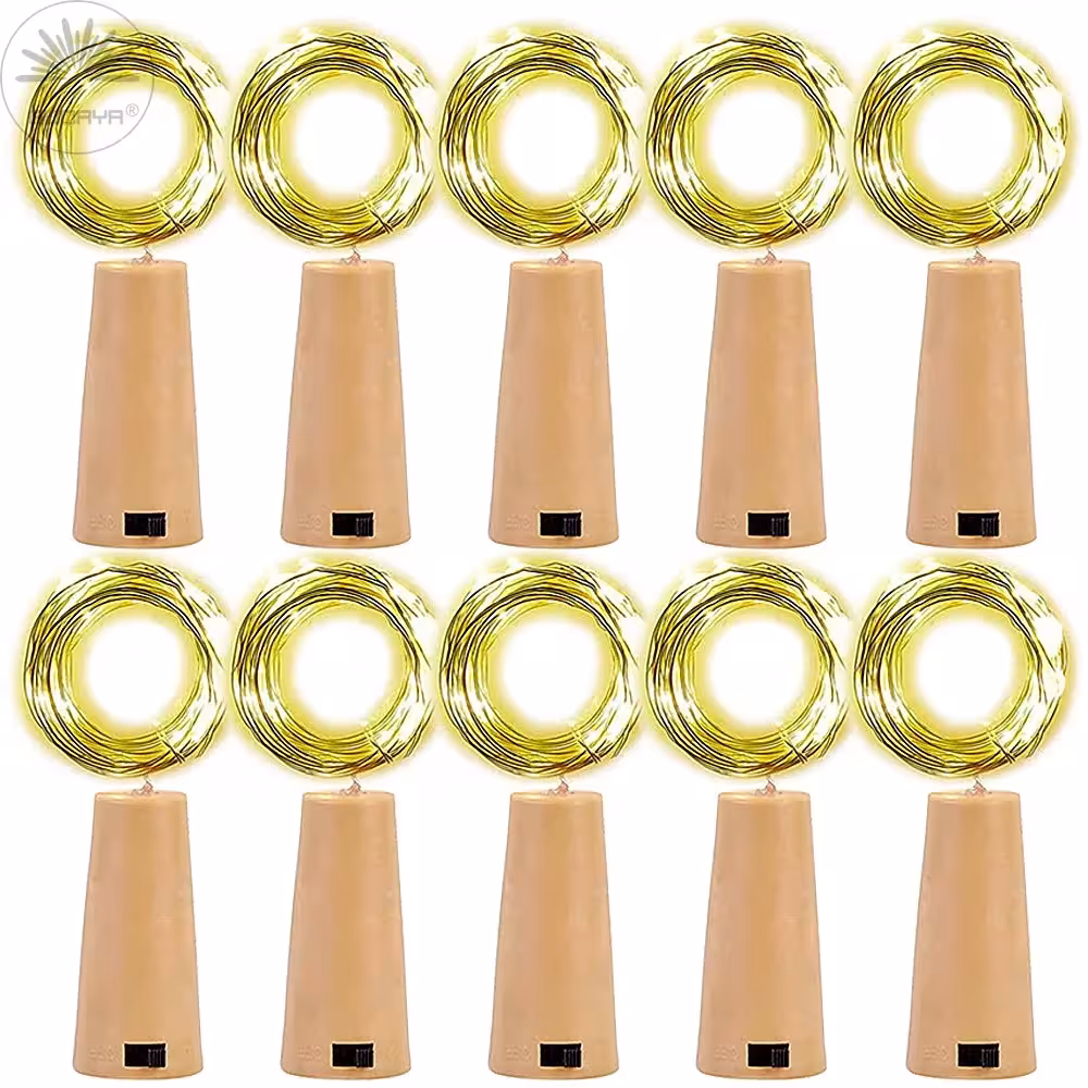 10 pièces de guirlandes LED avec bouchon pour bouteilles de vin, alimentées par batterie, pour Noël, les mariages et la décoration festive