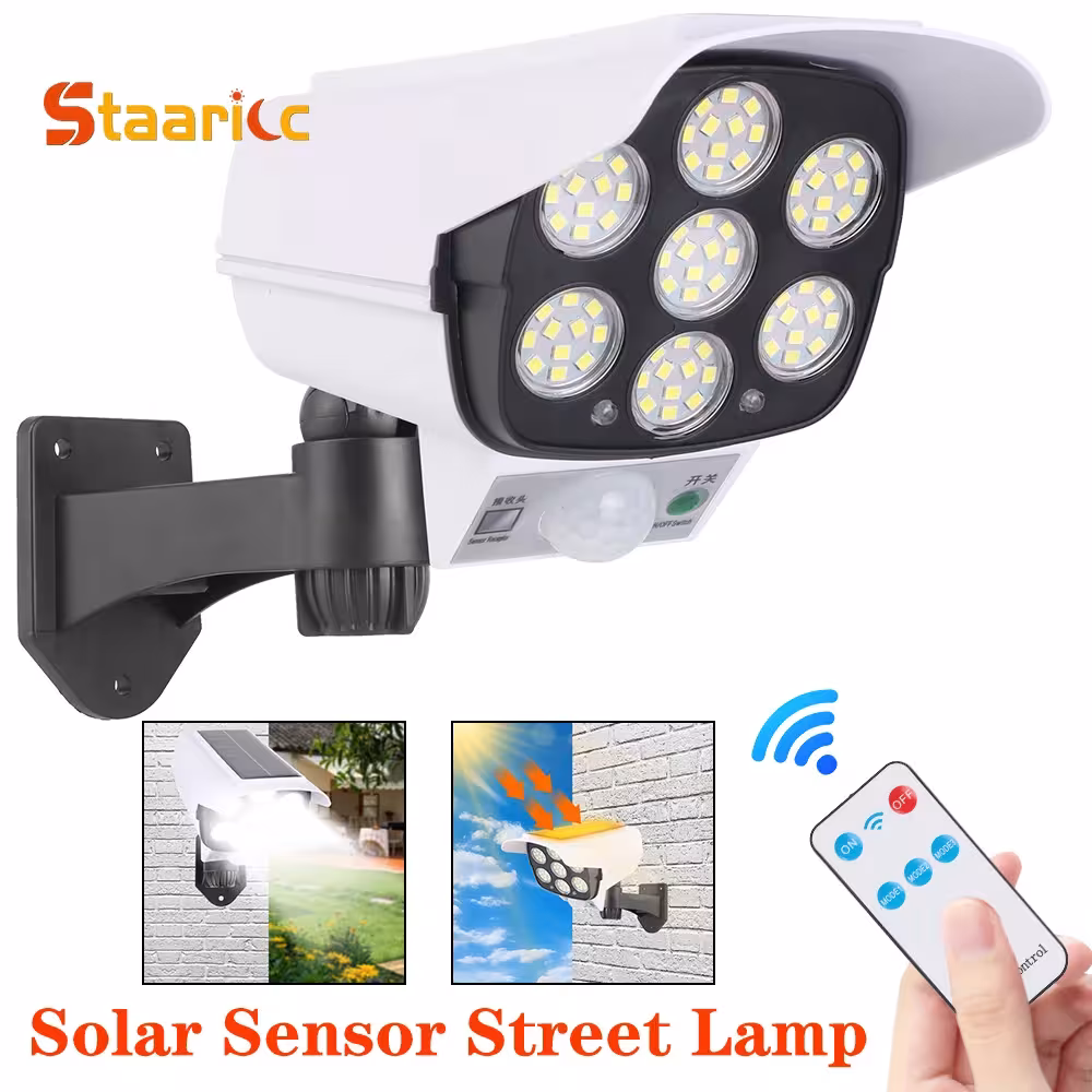 Outdoor solar light with motion sensor, 2000 lumens, 77LED wireless security spotlight with camera