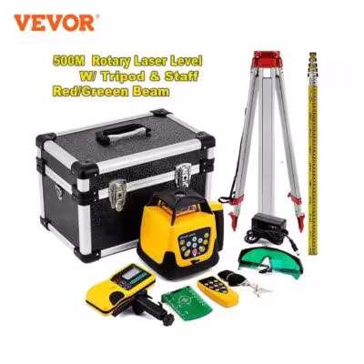 Niveler laser rotatif professionnel VVOR 360 degrés 500 m avec support réglable et tige de mesure 5 m