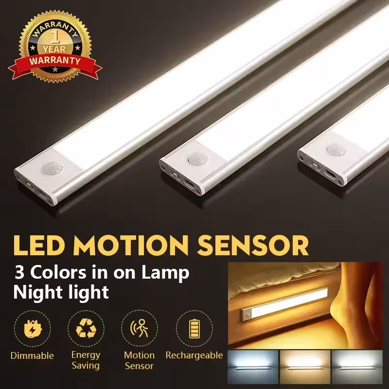 Wireless LED strip for cabinets with motion sensor, USB rechargeable, 3 colors