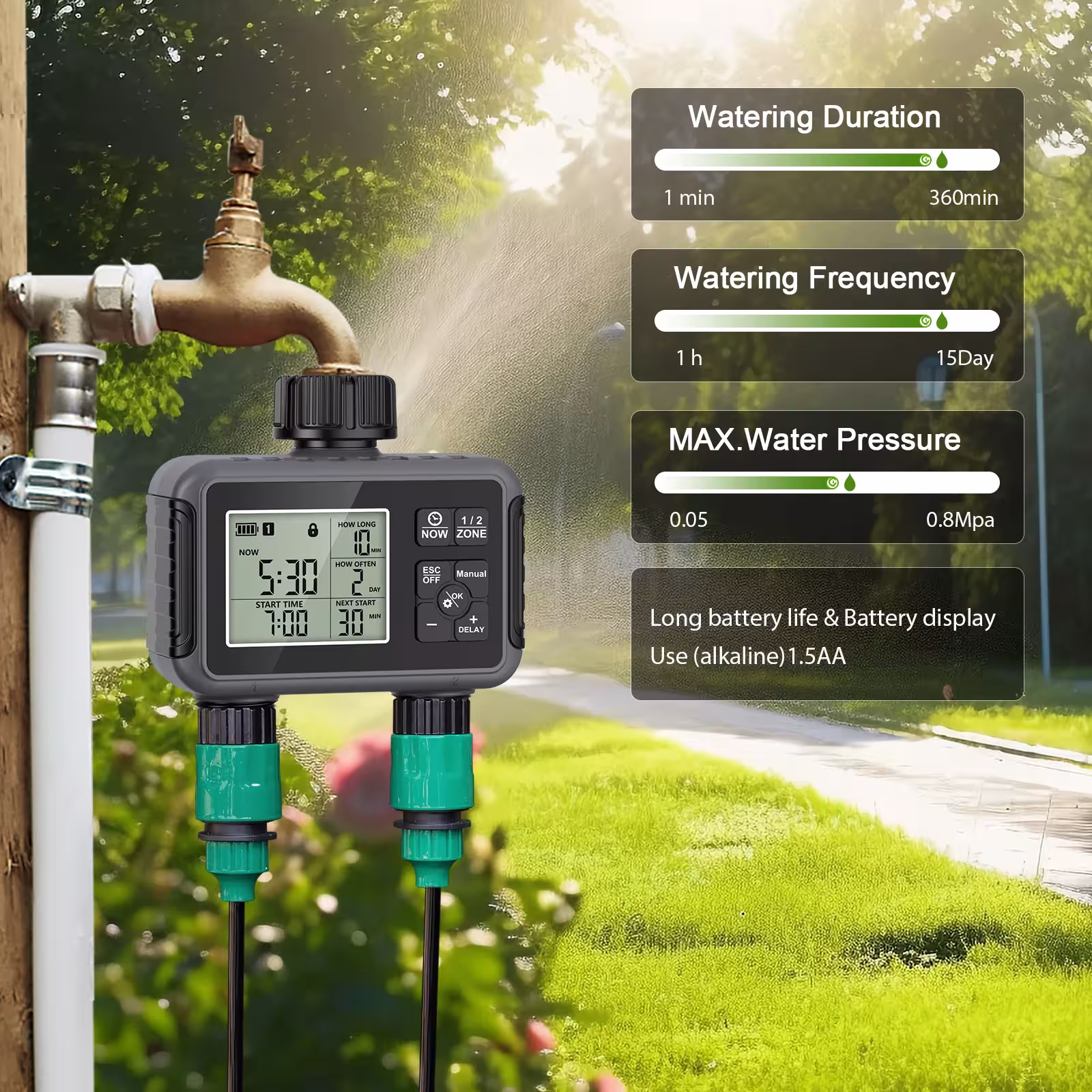garden watering timer double zone