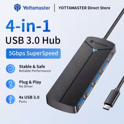 Adaptador Yottamaster USB 3.0 de 4 en 1, velocidad de 5 Gbps, adaptador Type-C OTG, base ultra delgada para computadora y tableta