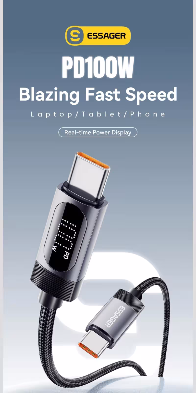 100W USB C kabelis