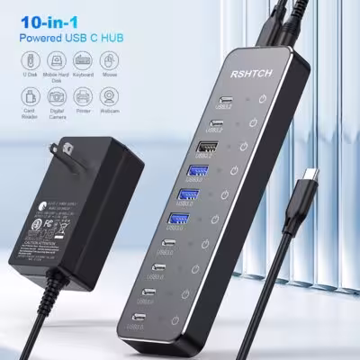 Adattatore USB C RSHTECH 10 in 1, 10Gbps, con pulsanti touch dedicati per MacBook e PC