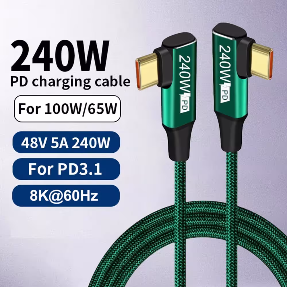 Câble USB C 240W avec angle à 90 degrés, câble de charge rapide pour Samsung S24 Xiaomi Huawei PD Type C