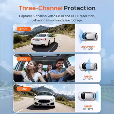 Cámara de video 70mai T800E con 3 canales, 4K + 1080P para la cámara trasera y la cámara interior, WiFi 6, GPS