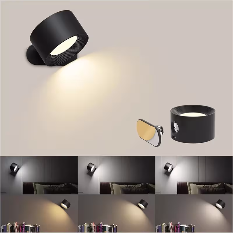 LED wall light with touch control, 360° rotatable, USB rechargeable wireless night light for bedroom and reading