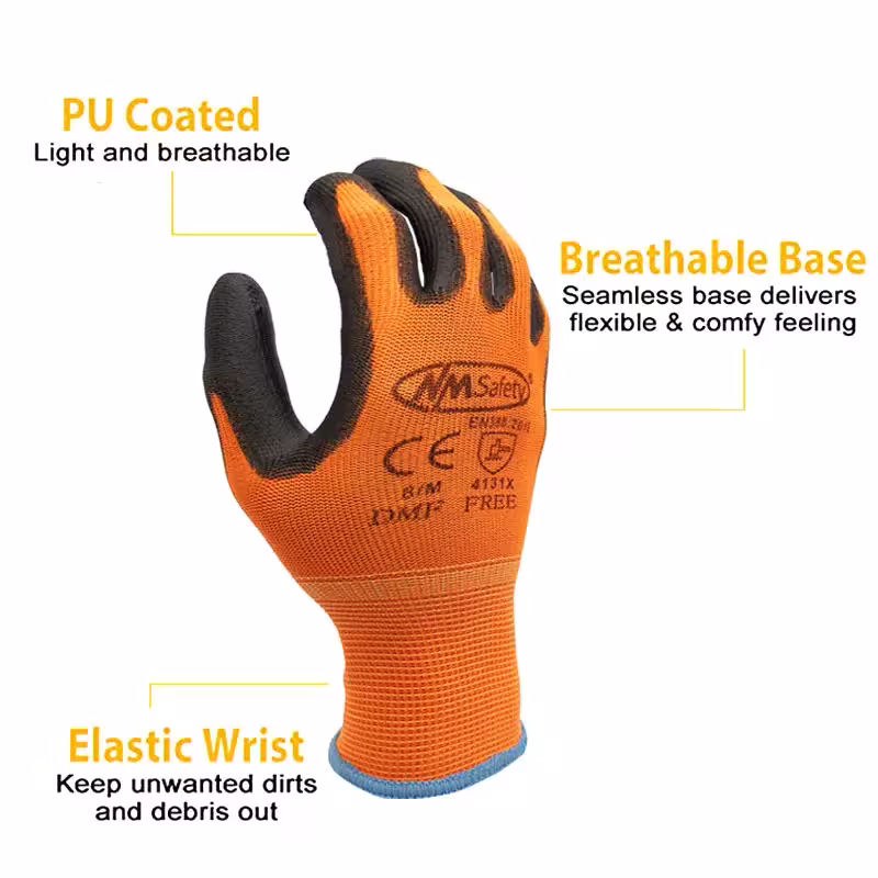 gants de travail avec revêtement PU