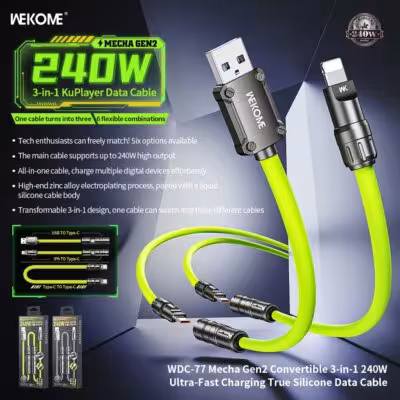 Cable USB de carga rápida de 240W 3-en-1, compatible con iPhone, iPad, tabletas, portátiles, teléfonos Xiaomi y Samsung